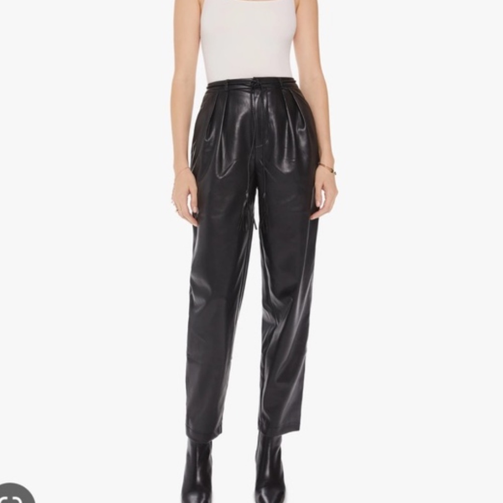 Mother Vegan Leather The Twisty Tie Bounce Hover Pants in Wax On, Wax Off Black